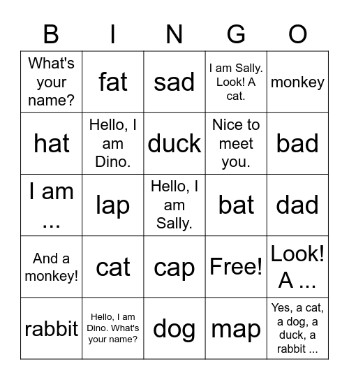 Dino 1A Unit 1 Bingo Card