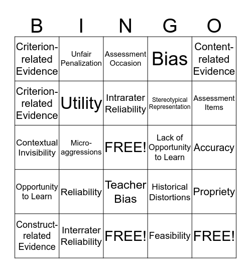 Unit 3 Bingo Card