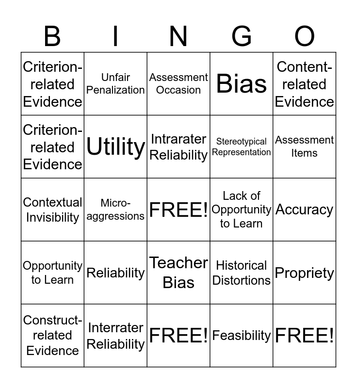 Unit 3 Bingo Card