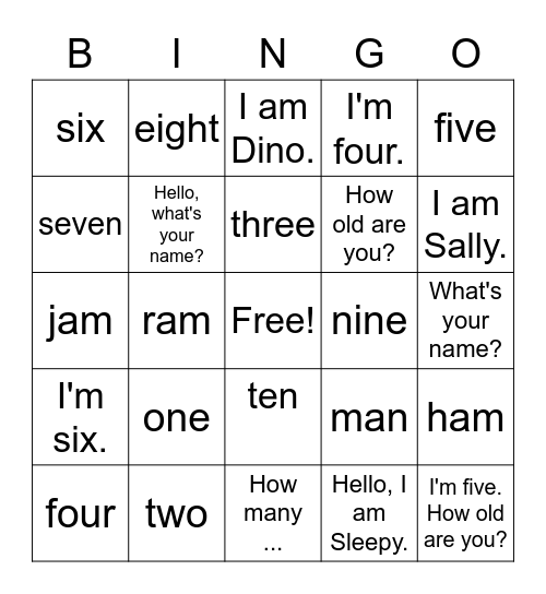 Dino 1A Unit 2 Bingo Card