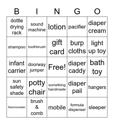 Baby Bingo Card