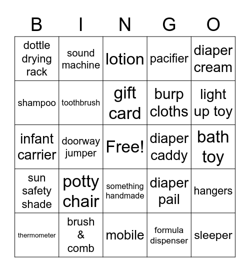 Baby Bingo Card