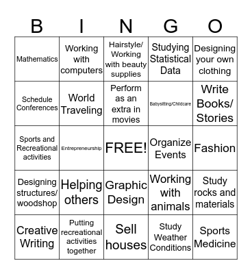 Interest Bingo  Bingo Card