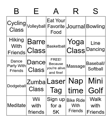 FITNESS BEARS Bingo Card