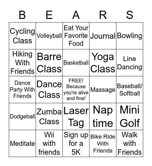 FITNESS BEARS Bingo Card