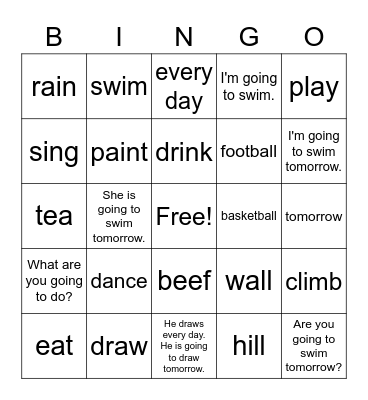 VanThink English 2A Lesson 1 Bingo Card
