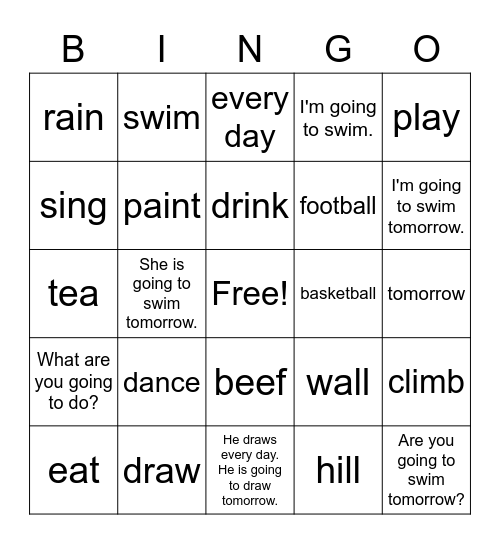 VanThink English 2A Lesson 1 Bingo Card