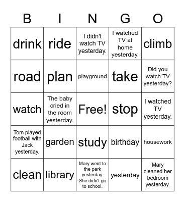 VanThink English 3A Lesson 1 Bingo Card