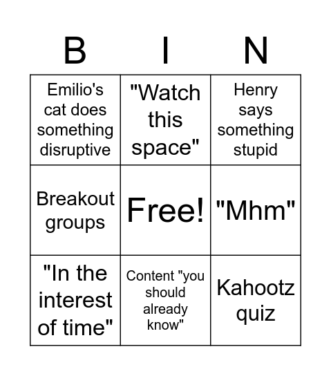 Untitled Bingo Card