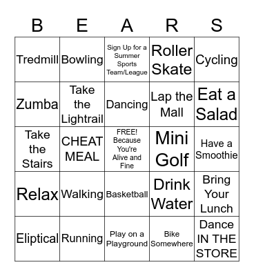 FITNESS BEARS Bingo Card