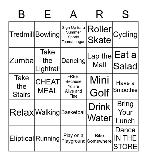 FITNESS BEARS Bingo Card