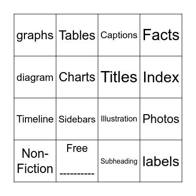 Nonfiction Text Features - BINGO Card