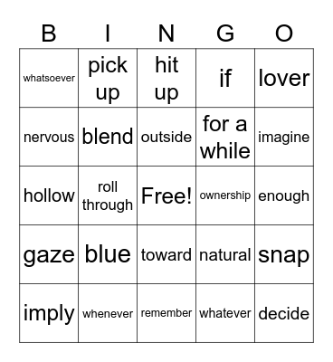 Call You Mine Bingo Card