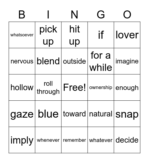 Call You Mine Bingo Card