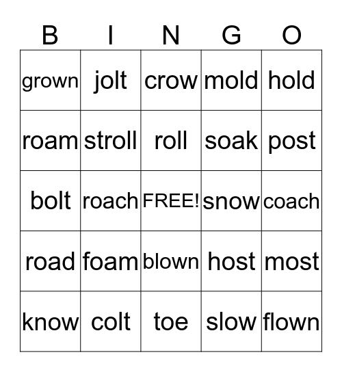 Long O Bingo Card