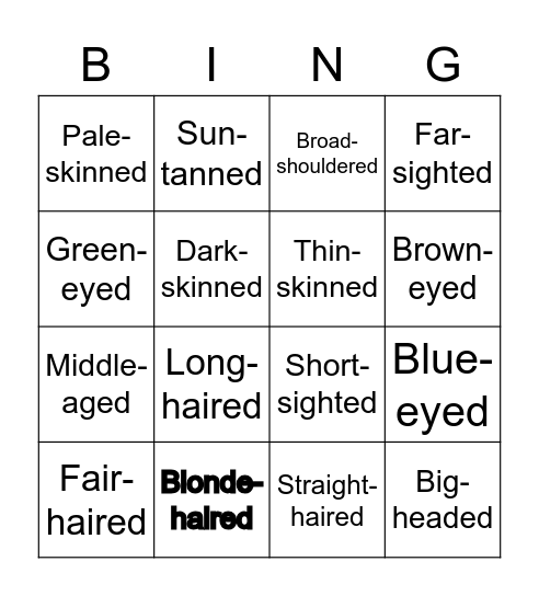 Blonde-haired Bingo Card