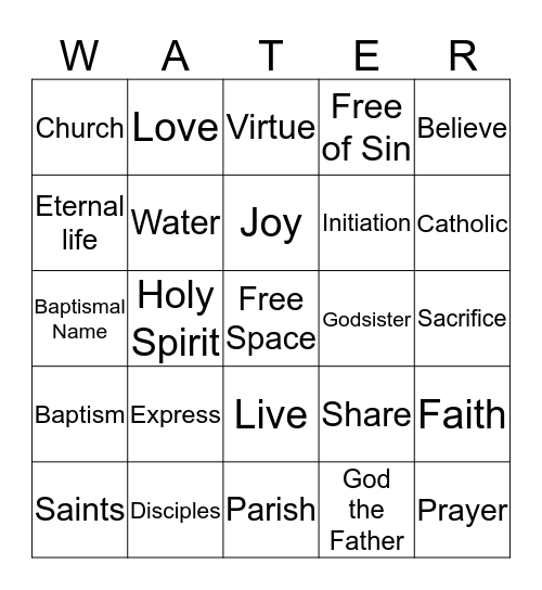 Baptism Bingo Card