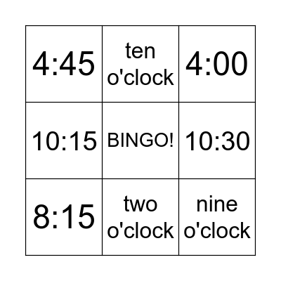 Time Bingo Card