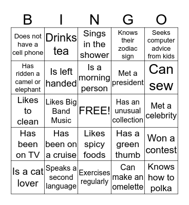 Get to Know You Bingo Card