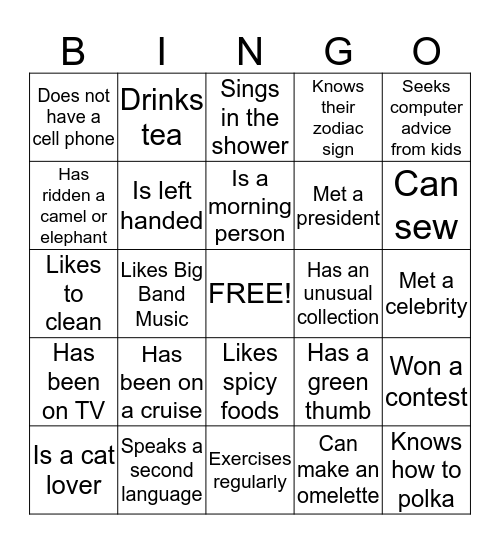 Get to Know You Bingo Card