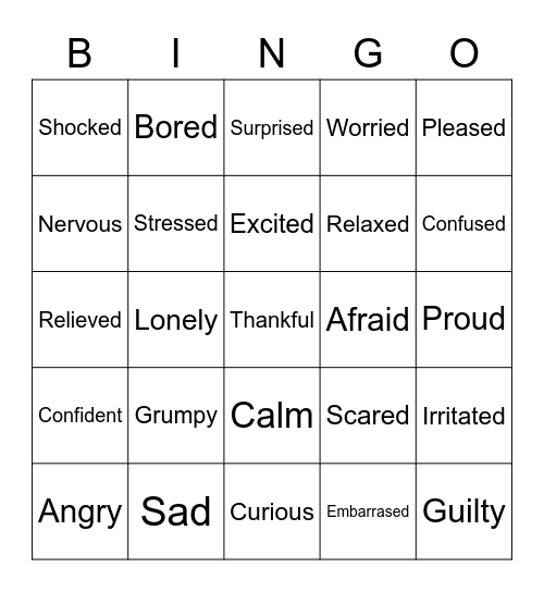 Bingo -Emotions Bingo Card