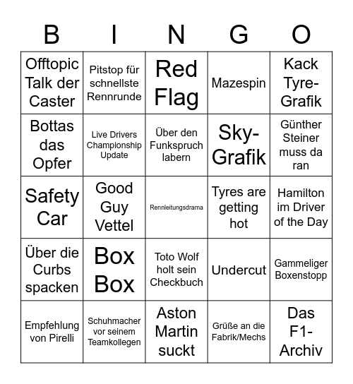 Formel 1 Bingo Deutsch Bingo Card