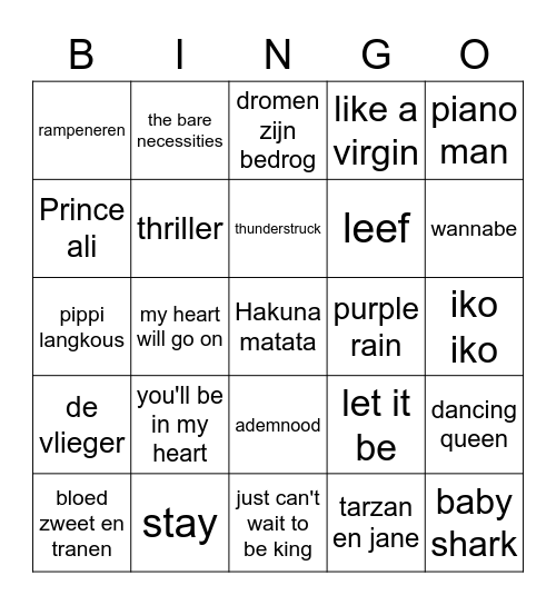 Muziekbingo Div 5 Bingo Card