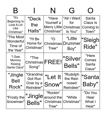 Christmas Song Bingo Card