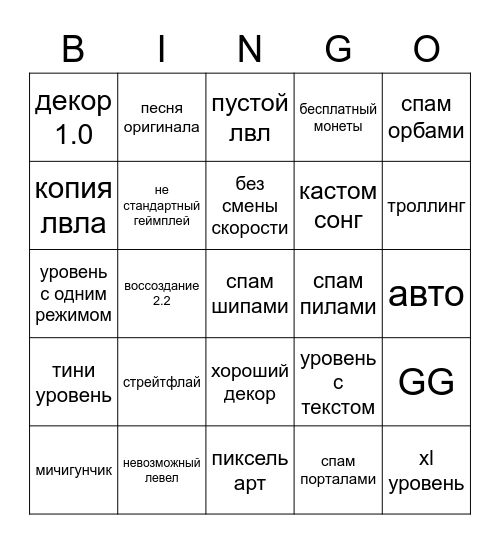 Geometry dash rus Bingo Card