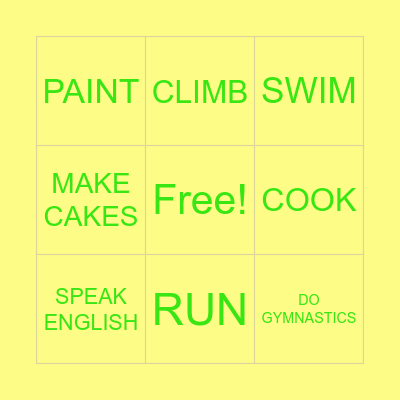 Activities Bingo Card