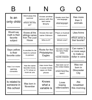 Find Someone Who... (Math) Bingo Card