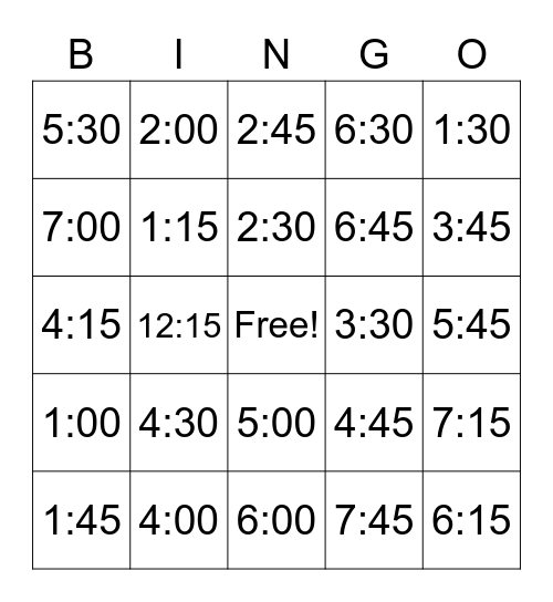 Telling time in Spanish Bingo Card