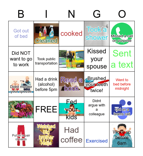 check of a square if you did these in the last 24 hours Bingo Card