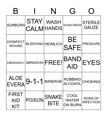 FIRST AID Bingo Card