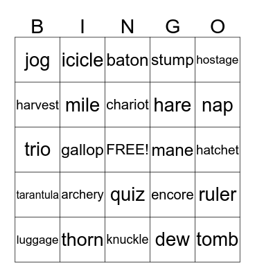 Vocabulary Bingo Card