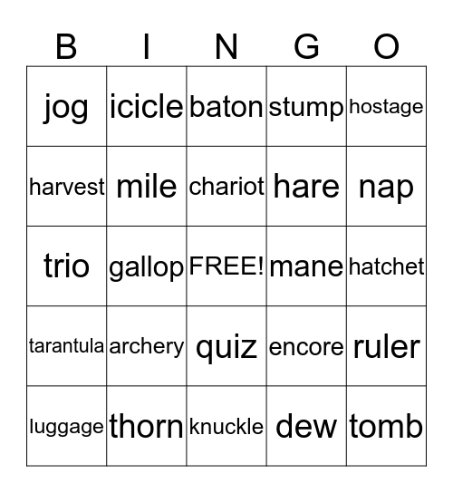 Vocabulary Bingo Card