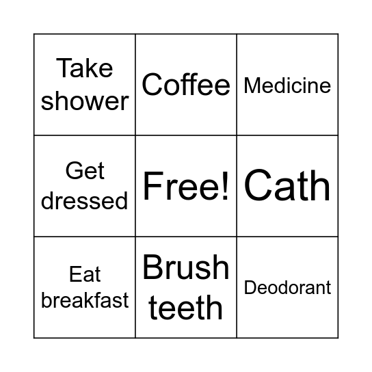 Morning routine Bingo Card