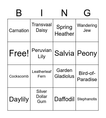 Flower Identification Bingo Card
