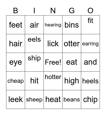 short vowel sounds vs long vowel sounds Bingo Card