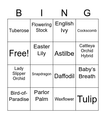 Flower Identification Bingo Card