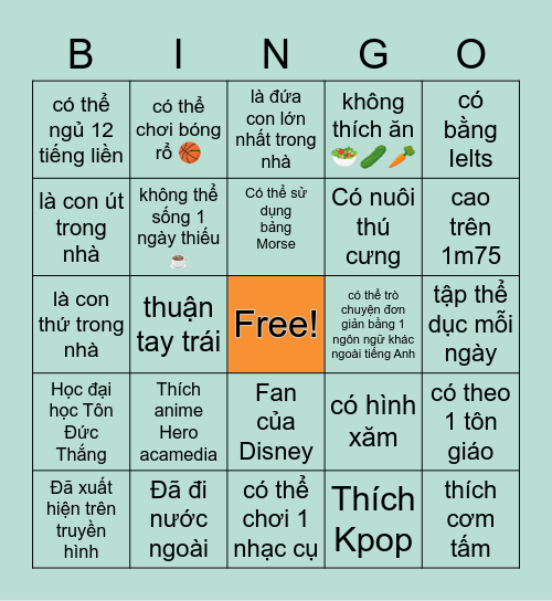 Emmet Bingo Card