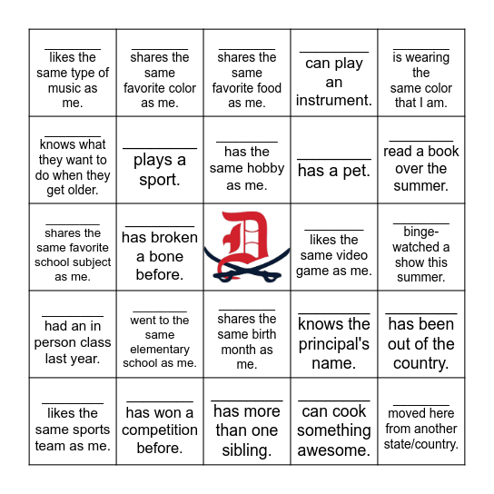 Meet Your Classmates Bingo! Bingo Card