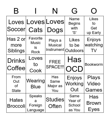 Roommate Social Bingo Card