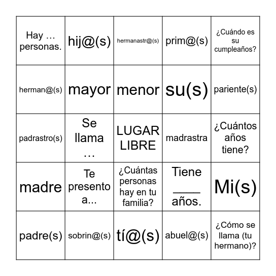 2.1 Mi familia Bingo Card