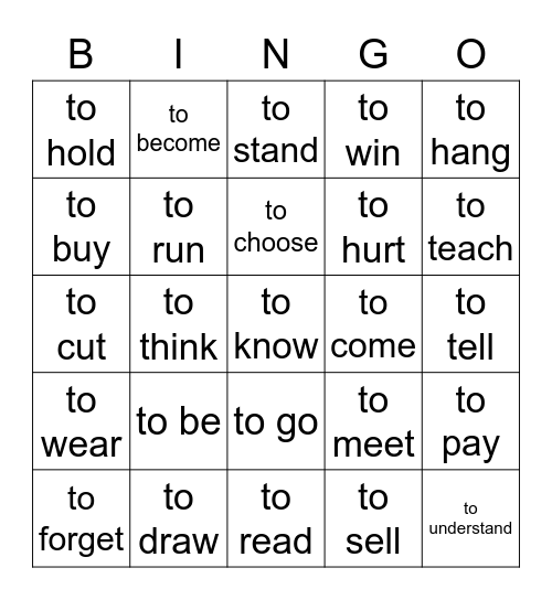 Irregular verbs Bingo Card