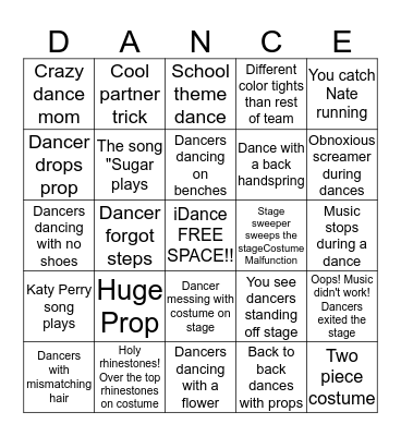 iDance Project Bingo Card