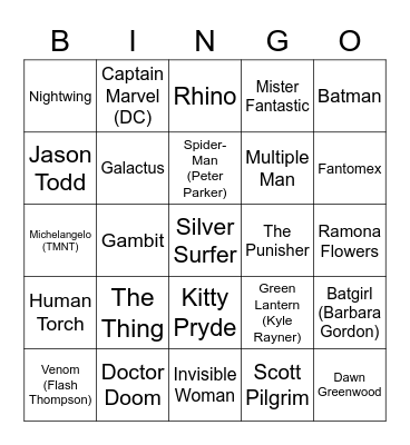 Zanderfist's Comic Book Bingo Card Bingo Card