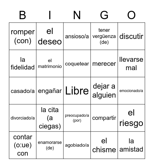 Imagina, Lección 1: sentir y vivir Bingo Card