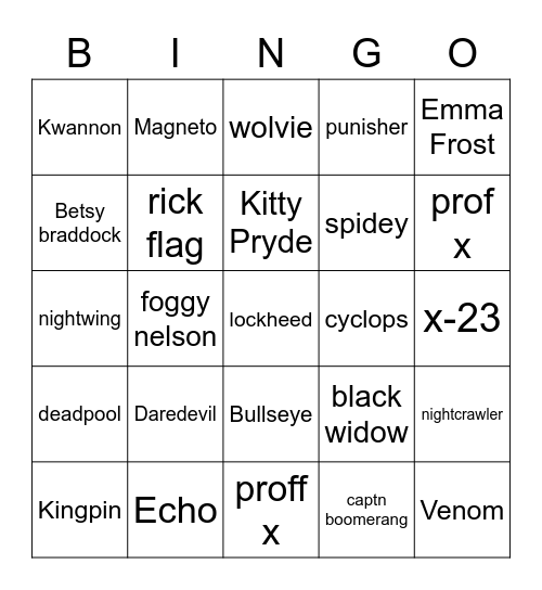 Untitled Bingo Card