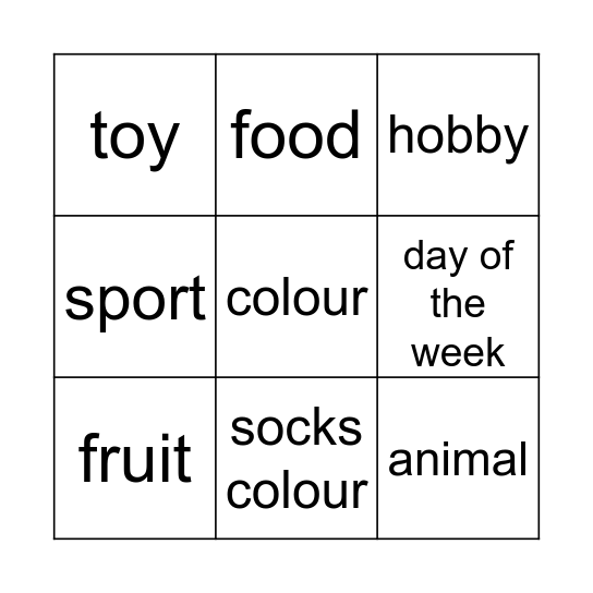 My favourites Bingo Card